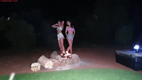 Stepdaughters Camping Dance Naked by the Fire in HD - Alex Coal and Avery Cristy