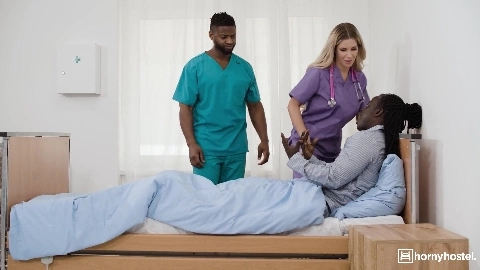 Nurse Caring For Two Cocks - Ema Karter