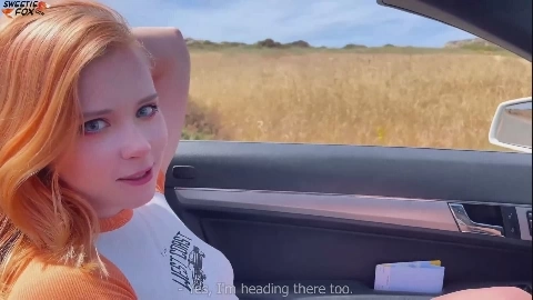 Foxy redhead fucks boyfriend on roadtrip